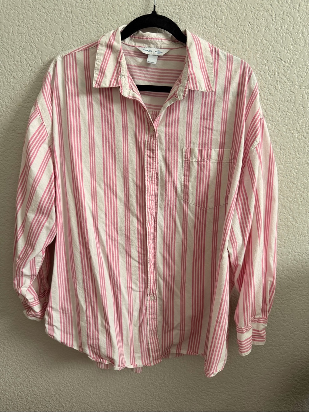 Casual Pink & White Striped Button-Up Shirt